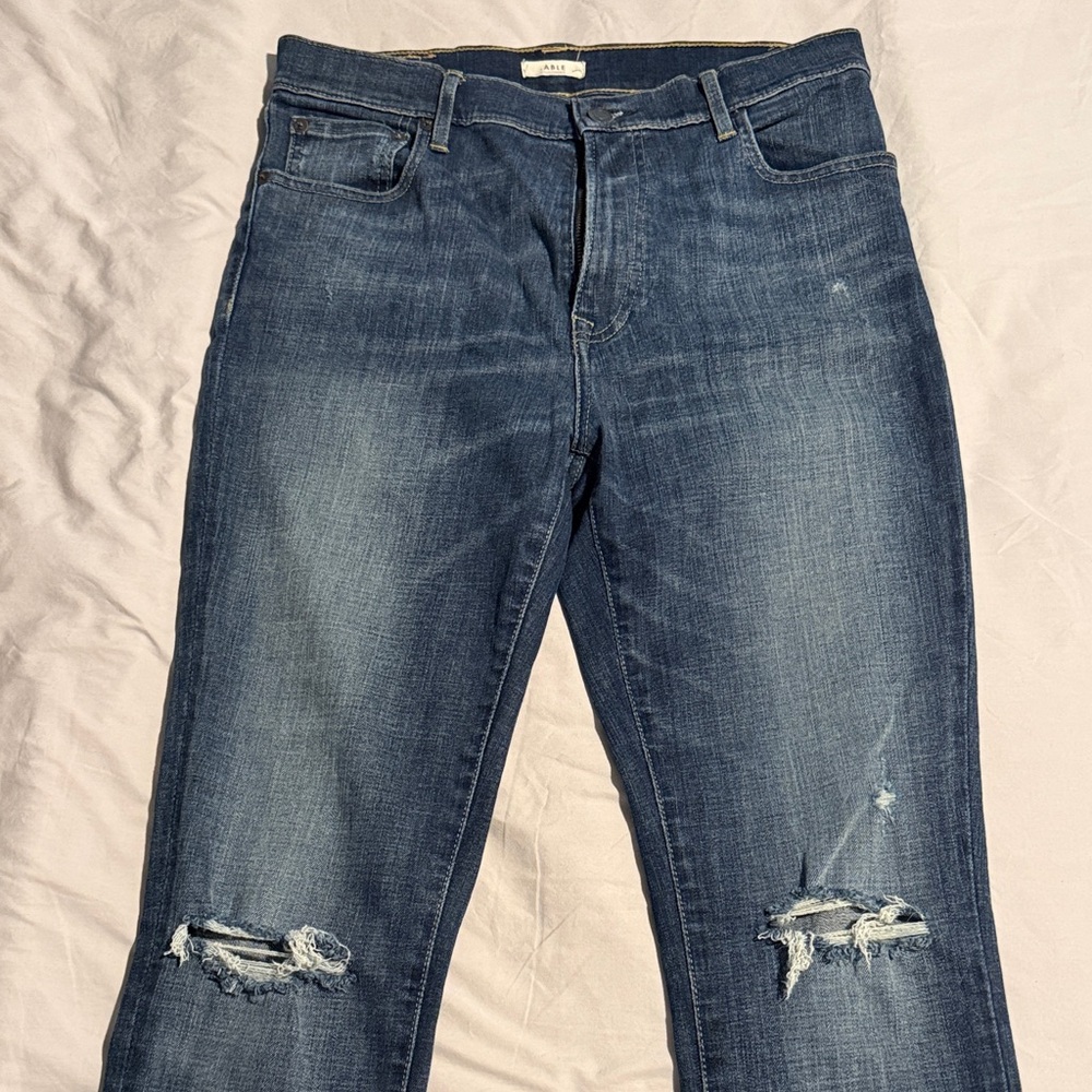 ABLE distressed straight leg jeans